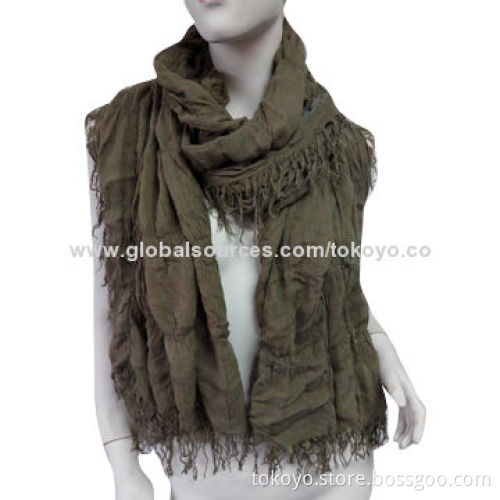 Ruffled scarf with spandex, yarn dyed, plain color, self fringe on four edges